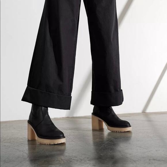 Free People James Chelsea Black Leather Ankle Boots Block Heel Platform Size 10 - Picture 2 of 13